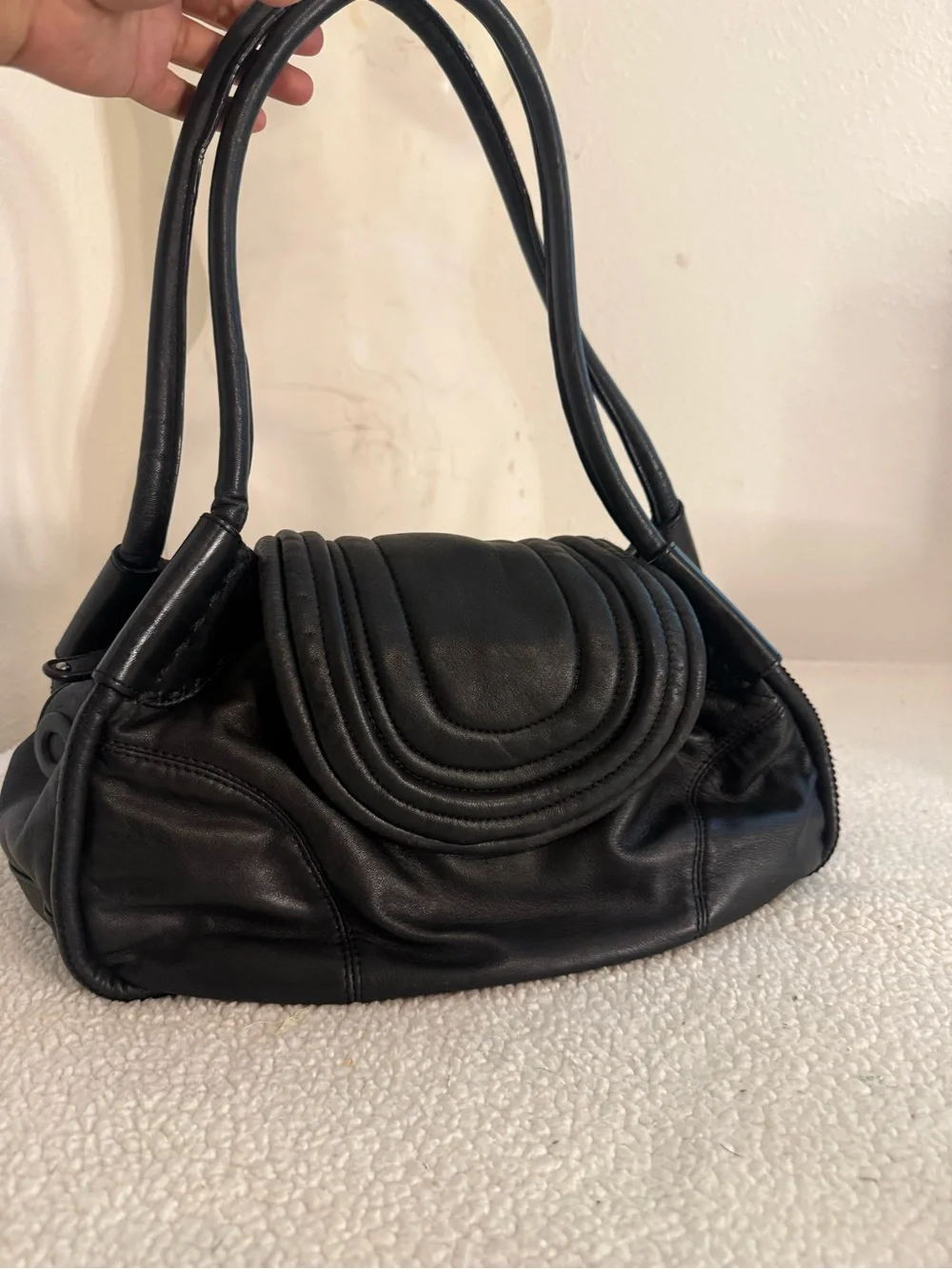 MIMCO Black Leather Slouchy Shoulder Bag Y2K